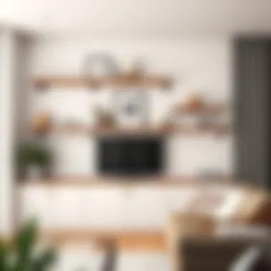 Stylish installation of bracket shelves in a minimalist interior