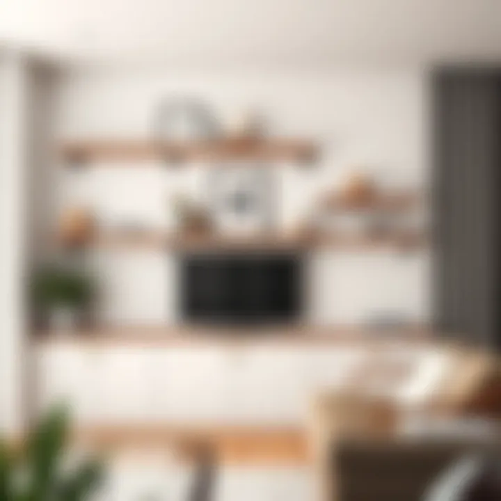 Stylish installation of bracket shelves in a minimalist interior