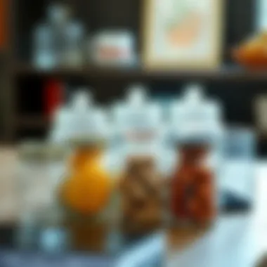 Little glass jars arranged in a creative storage solution