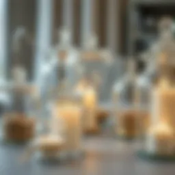 Display of little glass jars used as elegant decor elements