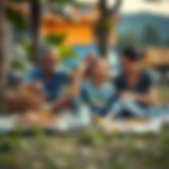 Family enjoying a picnic on a reversible camping mat