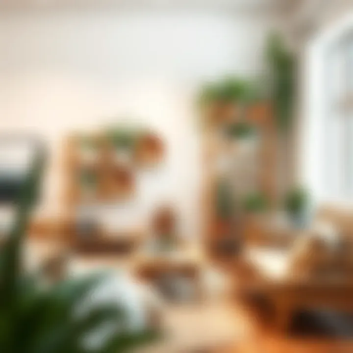 Stylish Rattan Shelves in Modern Decor Stylish rattan plant shelves in a modern living space