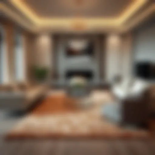 Chic Living Room with Tan Grey Area Rug Elegant tan grey area rug in a chic living room setting