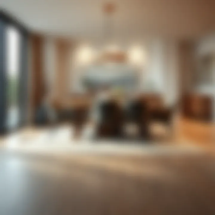 Stylish tan grey rug enhancing a modern dining area