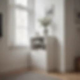 Elegant white corner storage cabinet in a modern living room setting