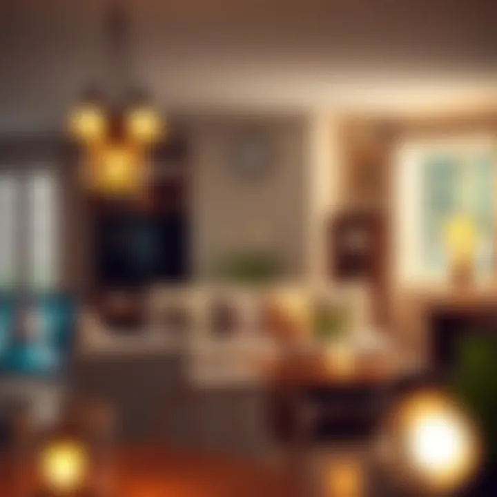 Cozy Living Room with Vintage Swag Lamps A cozy living room adorned with vintage swag lamps