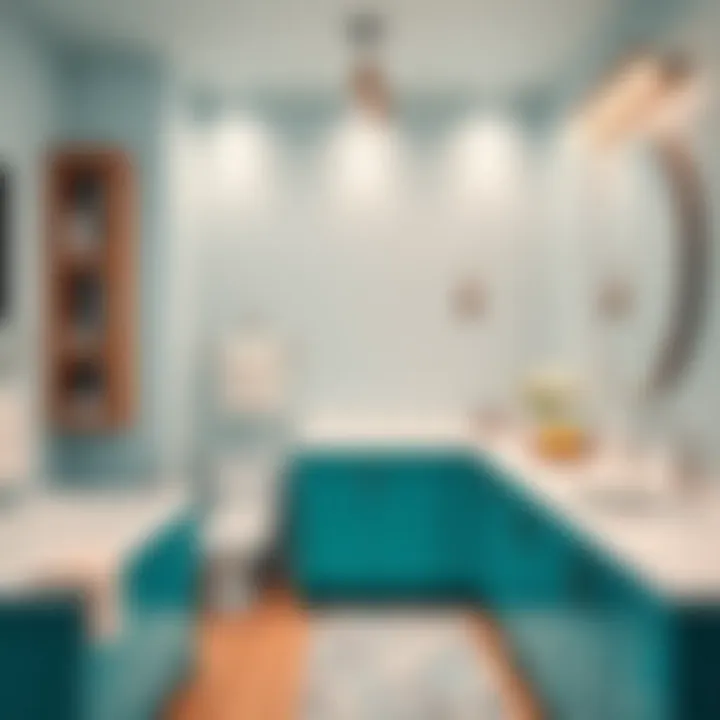 Stylish bathroom featuring turquoise laminate countertops