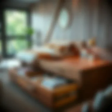 Functional layout of under bed wooden storage drawers