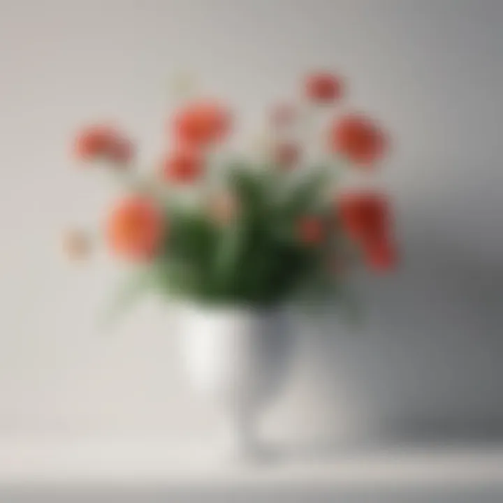 Elegant wall-mounted display of artificial flowers in a minimalist setting