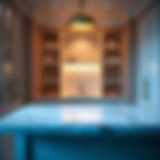 Elegant walk-in pantry showcasing organized shelves and modern cabinetry