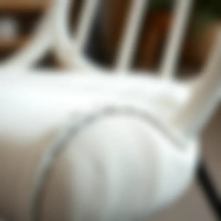 Close-up of the materials used in the white circle chair