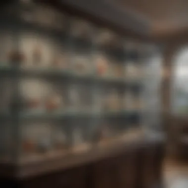 Elegant Showcase of Collectibles Elegant frameless glass display cabinet showcasing collectibles