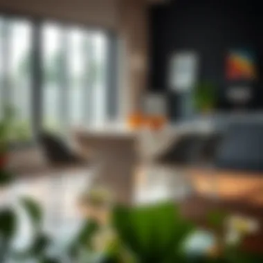 Stylish gray counter height stools arranged around a sleek dining table