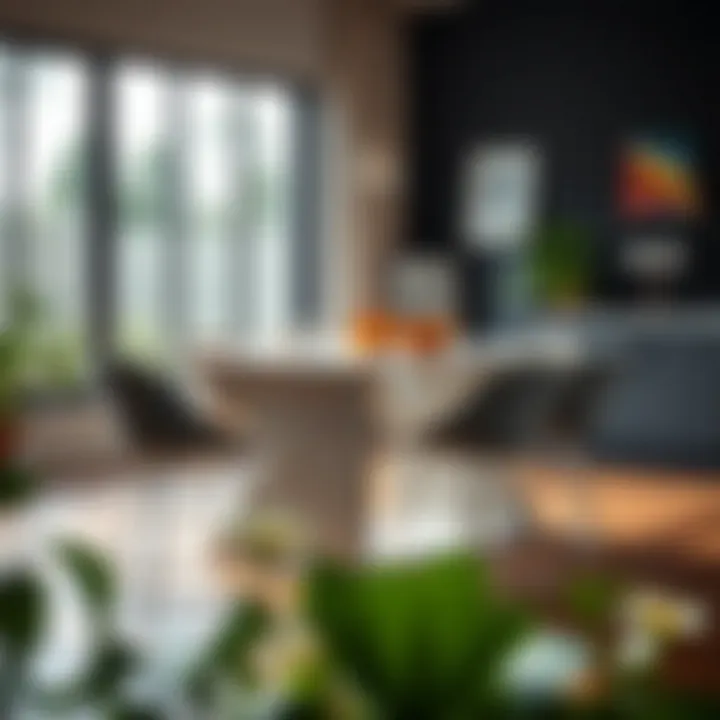 Stylish gray counter height stools arranged around a sleek dining table