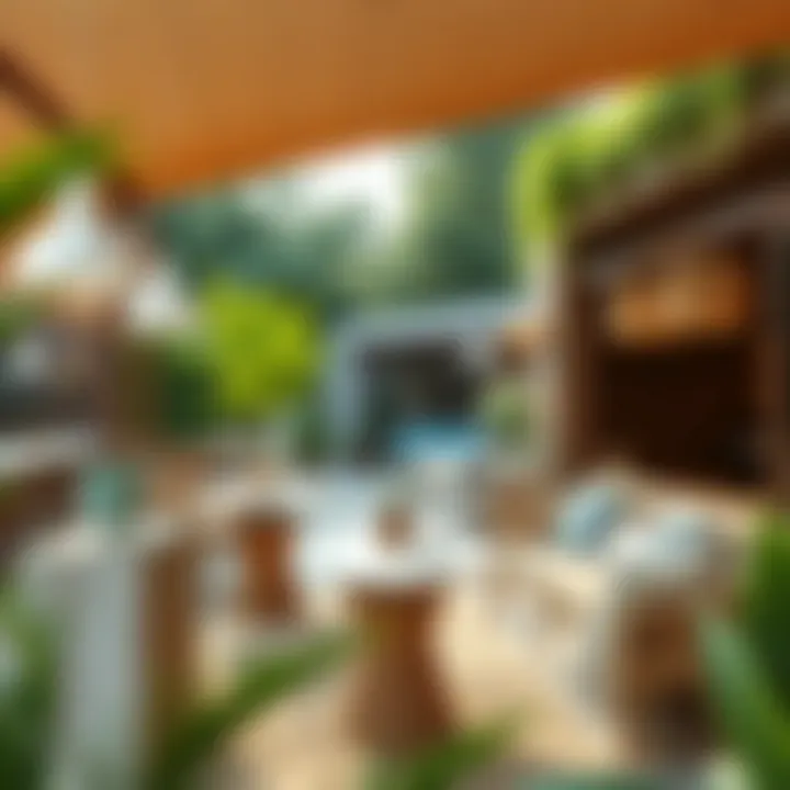 Creative Outdoor Coffee Space Charming outdoor coffee area with creative furniture layouts