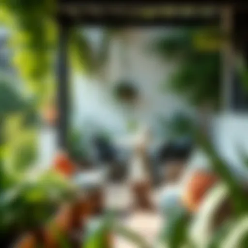 Lush greenery enhances a small patio space