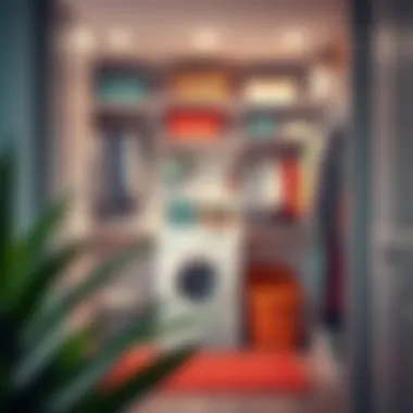 Colorful and functional laundry closet layout