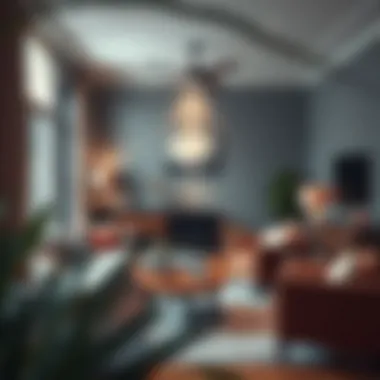 A cozy living room adorned with decorative large hanging hooks