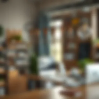 An artistic display of large hanging hooks in a creative workspace