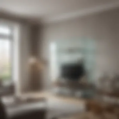 Frameless Glass Cabinet in Modern Living Room Modern living room featuring a frameless glass display cabinet