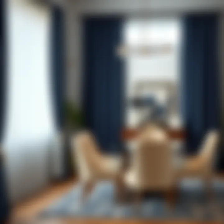 Contemporary Dining Area Flair Navy blue and white curtains complementing a contemporary dining area