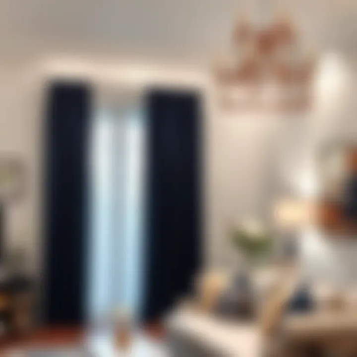 Enhancing Interior Decor Installation of navy blue and white curtains enhancing overall interior decor