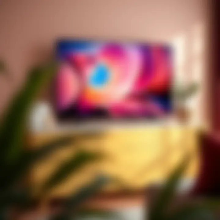 Harmonious Color Dynamics Aesthetic color palette incorporated into decor on a TV shelf