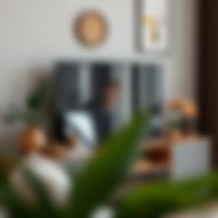 Personal Touch in Arrangement Personalized decor reflecting individual style on a TV shelf