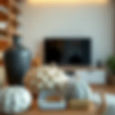 Textural Variety in Decor Close-up of textured items enhancing visual interest on a shelf