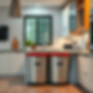 Modern kitchen featuring a stylish dual trash can