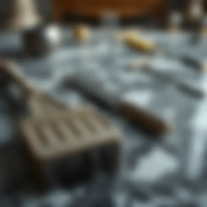 Close-up of maintenance tools for marble table care