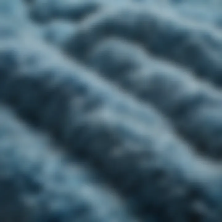 Close-up of the soft texture of a blue fluffy blanket