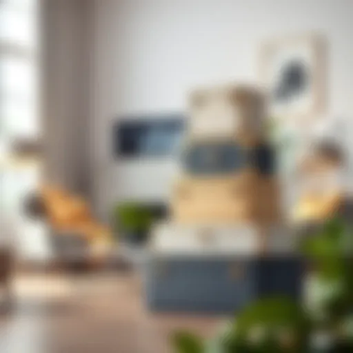 Elegant stacked decorative boxes in a modern living room setting