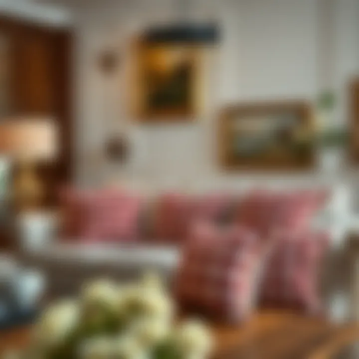 Elegant living room showcasing checkered pillow covers