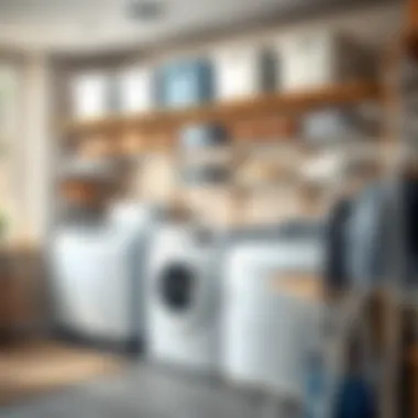 A well-organized laundry room featuring multiple types of drying racks