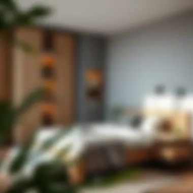 A Stylish Bedroom Showcase Stylish bedroom featuring a solid wood bed frame with integrated shelving