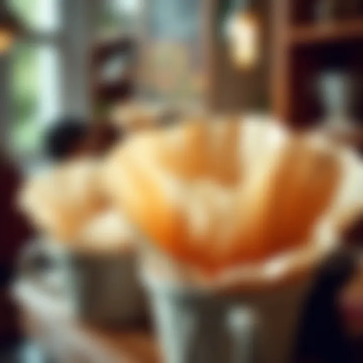 A close-up of various uses of coffee filters in everyday life, emphasizing versatility.