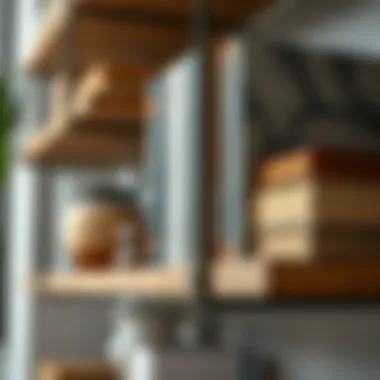 Close-up of unique materials used in crafting hanging shelves, showcasing wood and metal textures.