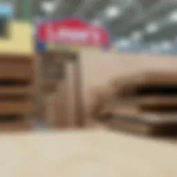 A variety of plywood sheets showcasing different types and finishes available at Lowe's.