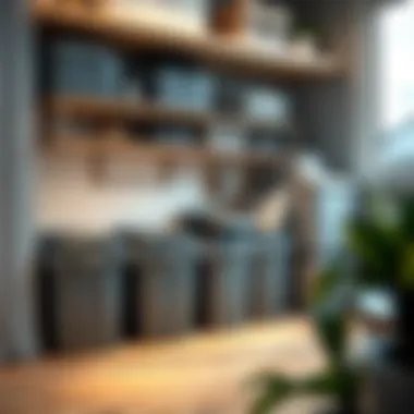 Organized indoor trash can storage setup