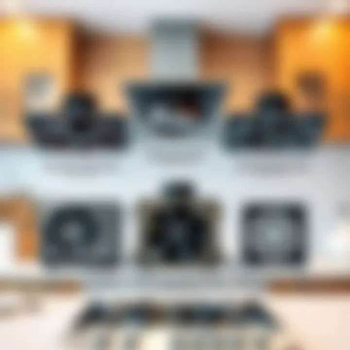 Visual comparison of different types of gas stove top exhaust fans showcasing their unique features.