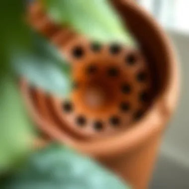Close-up of Drainage Features in a Pot Close-up of drainage holes in a 20 inch pot