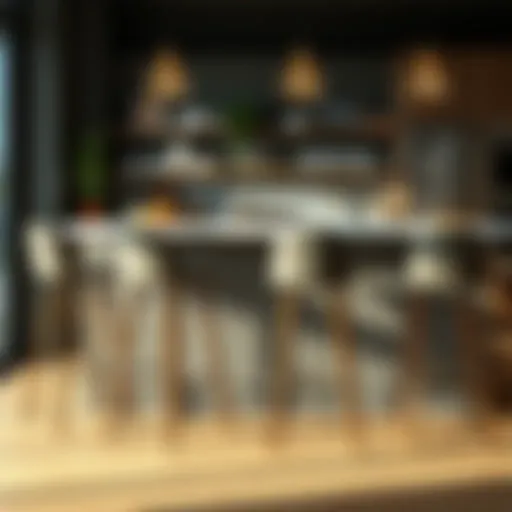 A range of bar stools showcasing different heights next to a kitchen island.