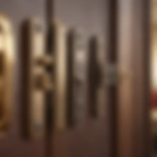 Different types of door cabinet hinges displayed together